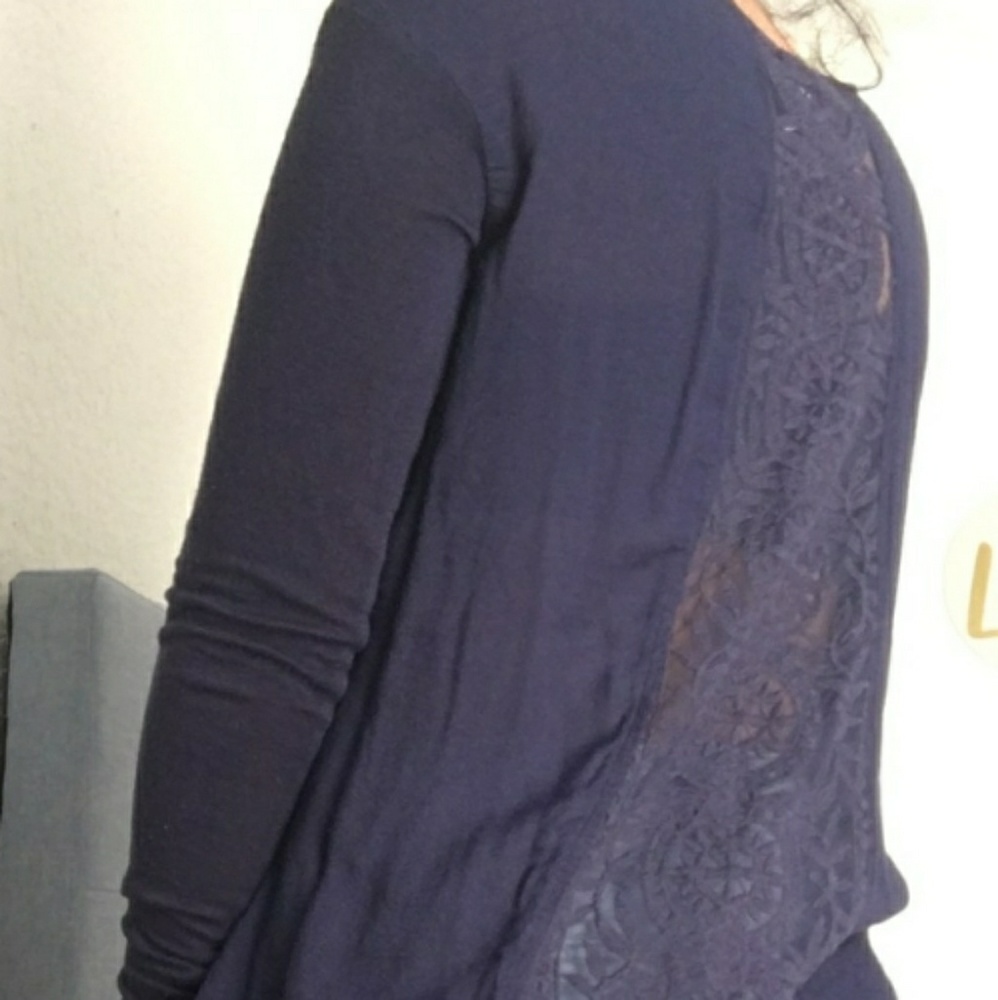 Bethany Mota navy top with lace back